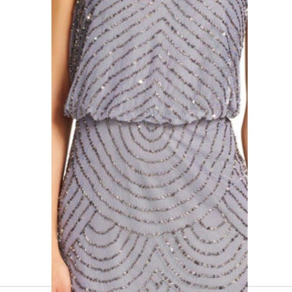 NEW Adrianna Papell Art Deco Sequin‎ Blouson Dress in Grey/Silver [SZ 14 ] - Picture 4 of 13